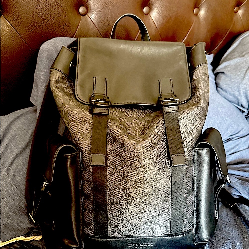 Coach Men's Signature Canvas Backpack in Black/Gray - Picture 2 of 2
